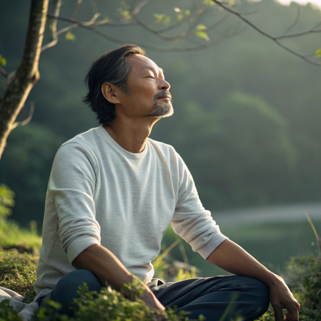 Person som upplever inre frid genom meditation